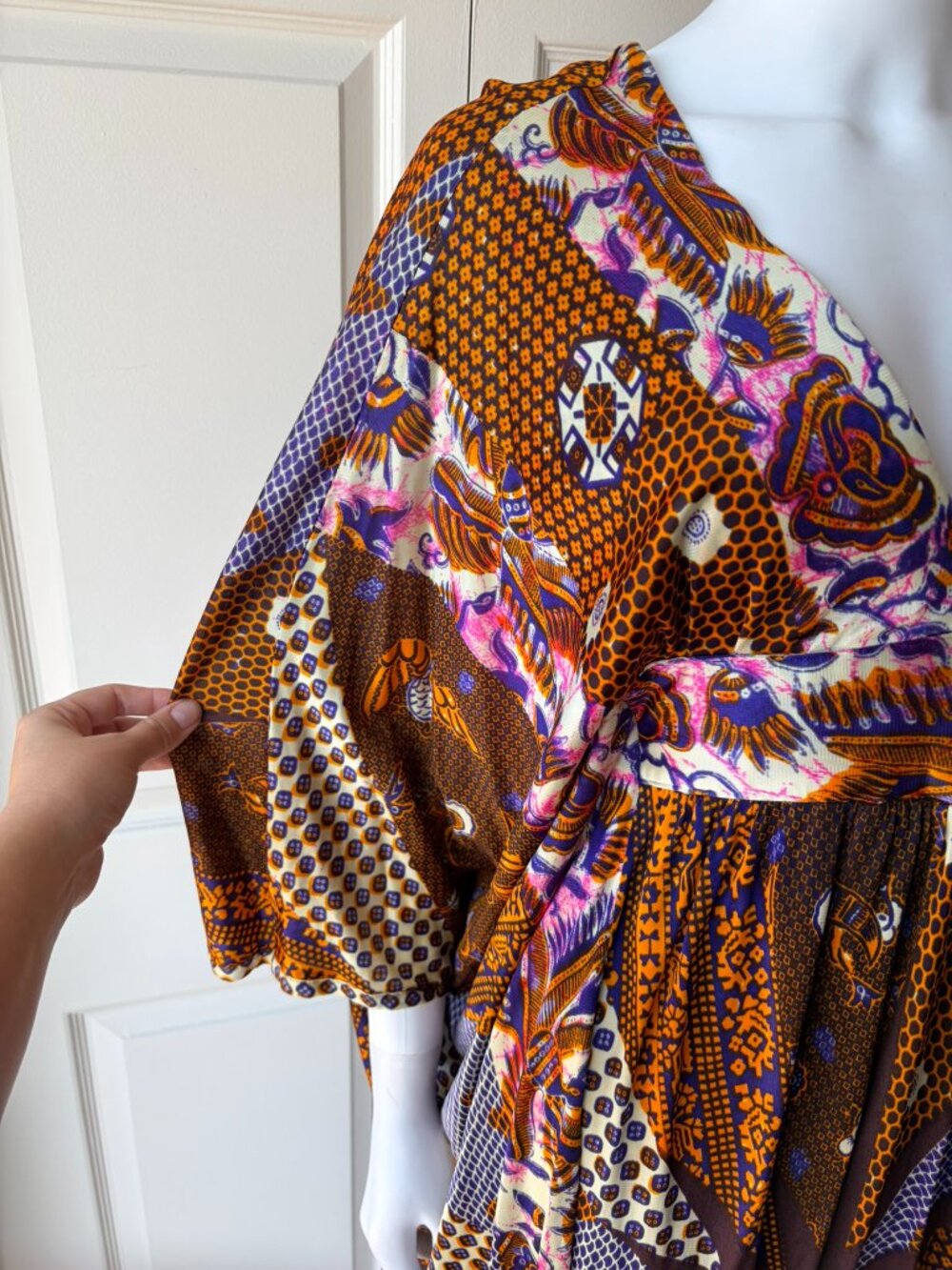 Vintage 70's Colorful Pattern Kaftan Maxi Dress - Picture 10 of 16